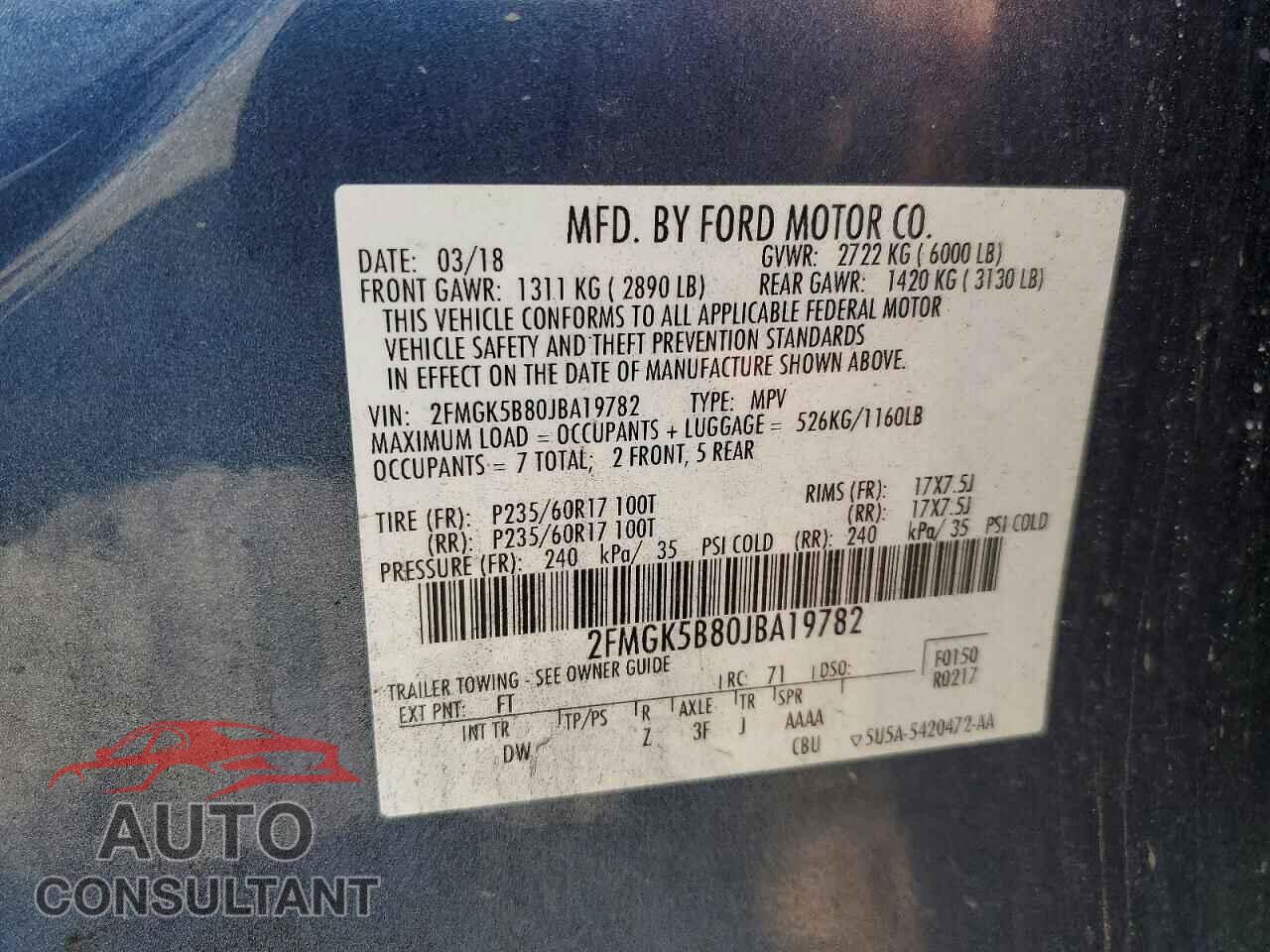 FORD FLEX 2018 - 2FMGK5B80JBA19782
