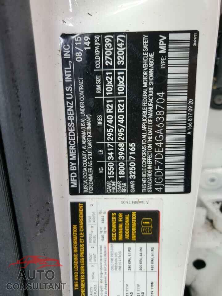 MERCEDES-BENZ GL-CLASS 2016 - 4JGDF7DE4GA638704