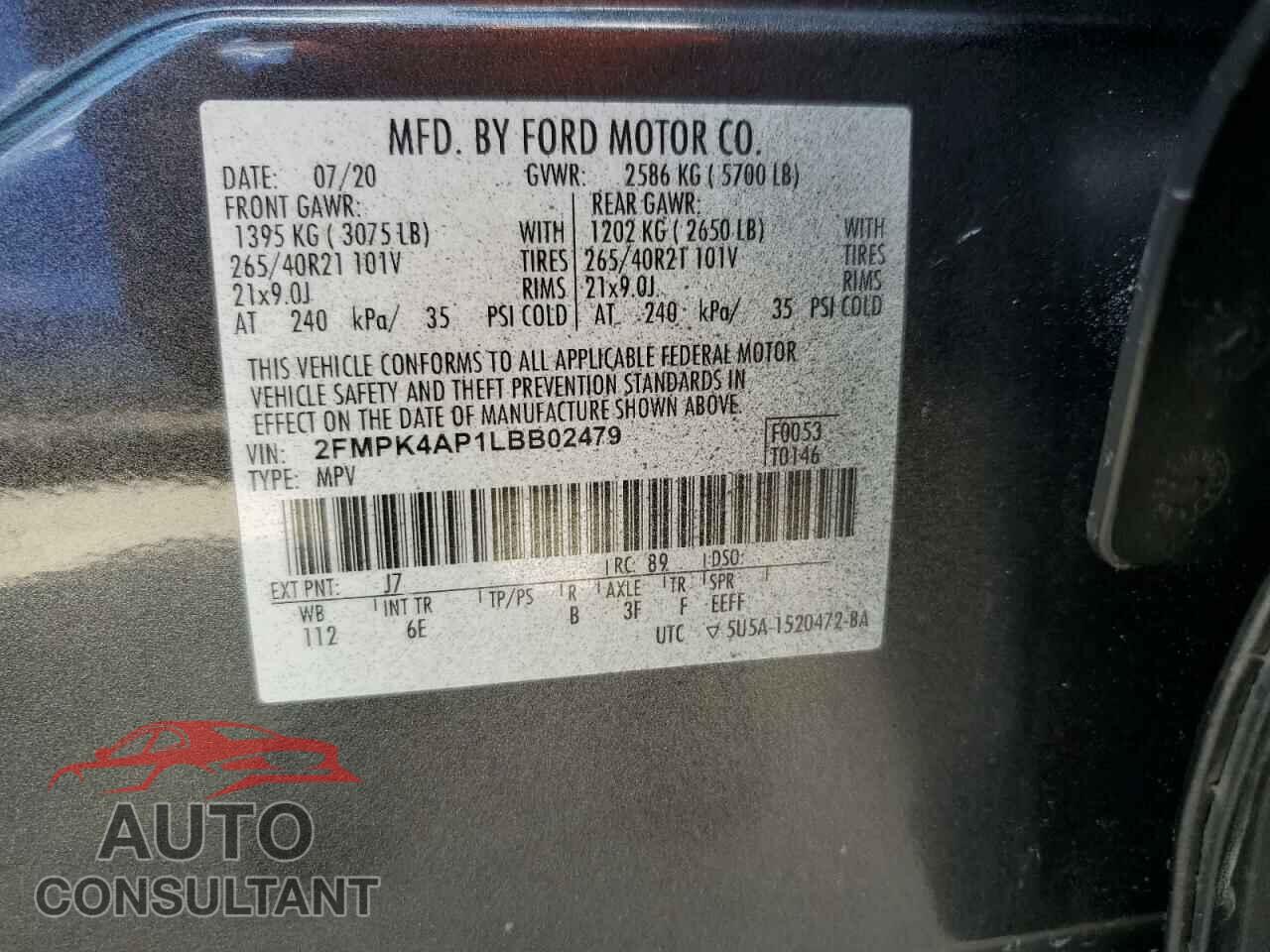 FORD EDGE 2020 - 2FMPK4AP1LBB02479