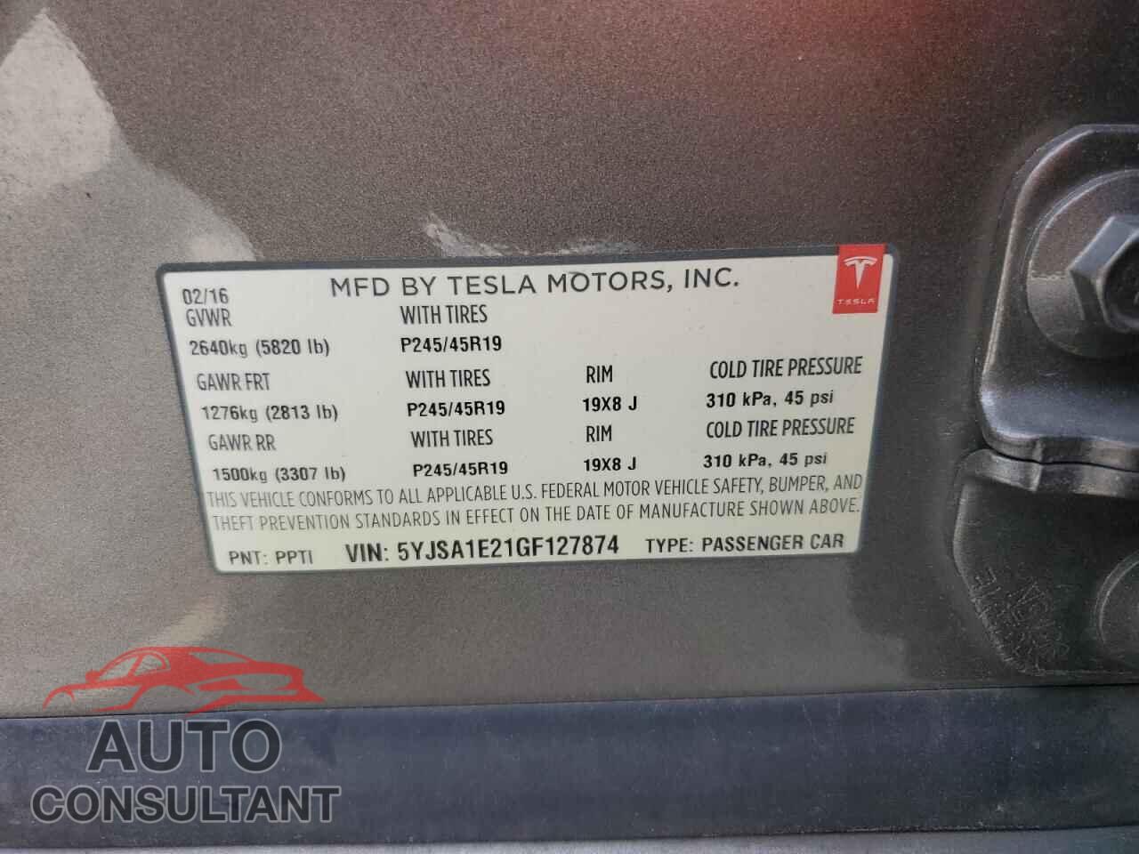 TESLA MODEL S 2016 - 5YJSA1E21GF127874