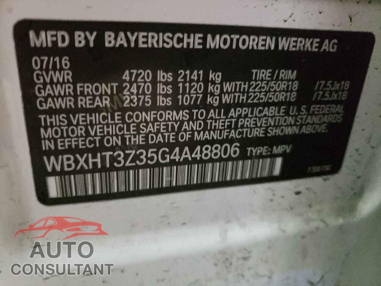 BMW X1 2016 - WBXHT3Z35G4A48806