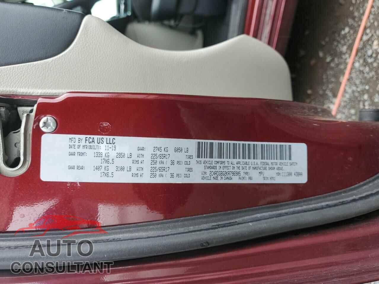 DODGE CARAVAN 2019 - 2C4RDGBG2KR796905