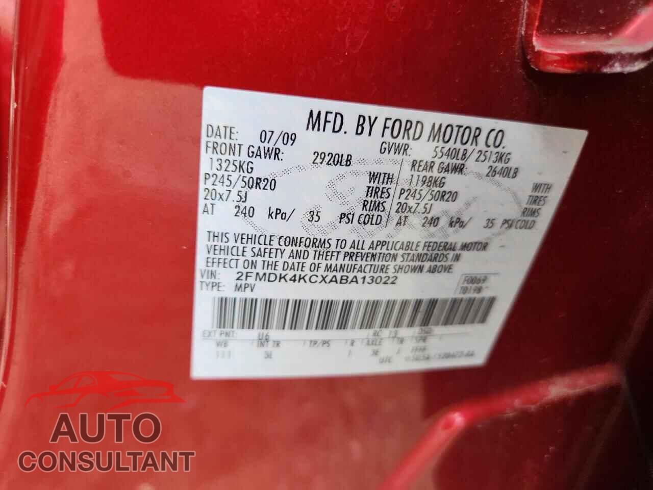 FORD EDGE 2010 - 2FMDK4KCXABA13022
