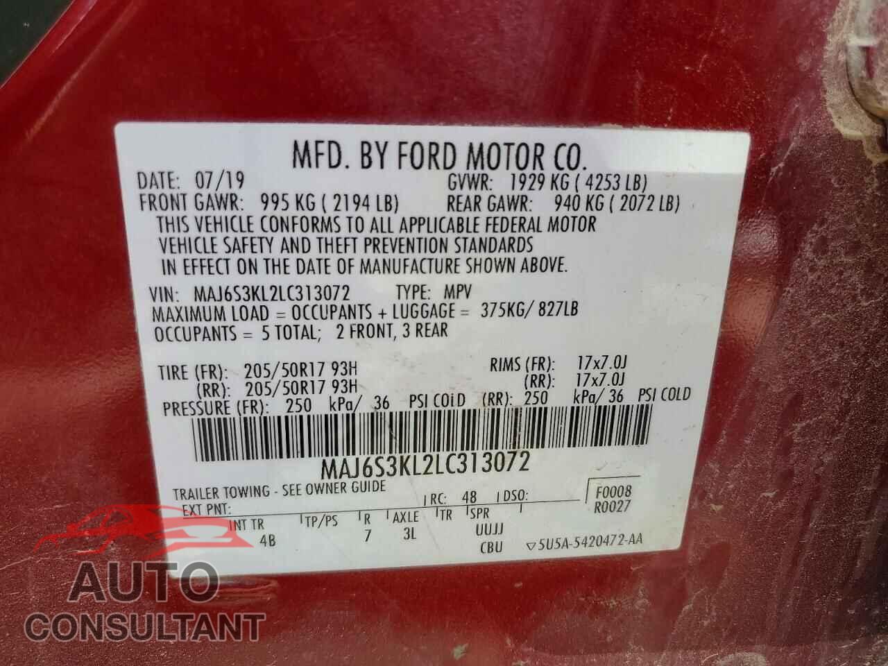FORD ECOSPORT 2020 - MAJ6S3KL2LC313072
