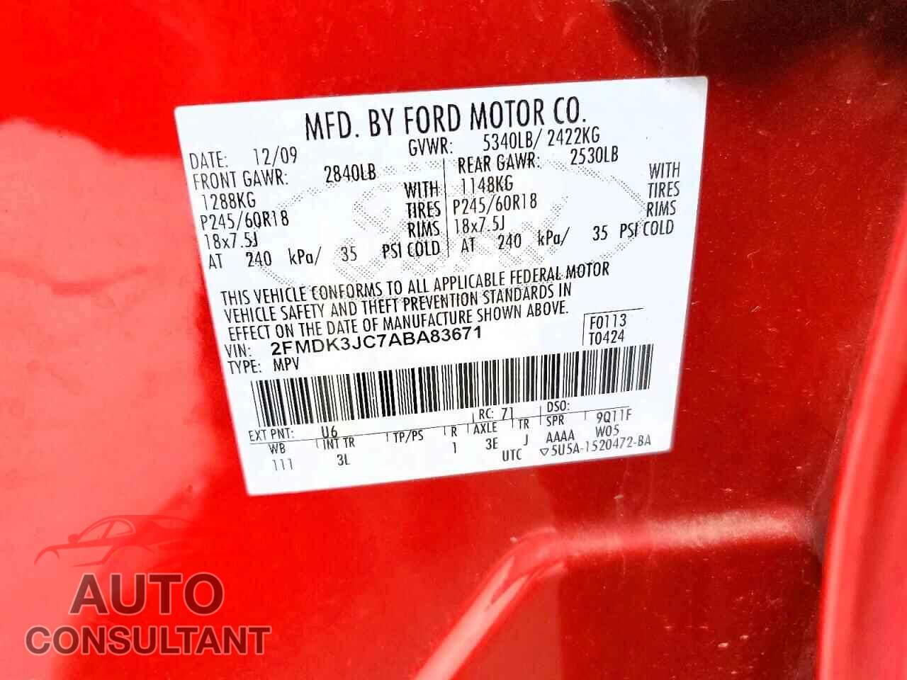 FORD EDGE 2010 - 2FMDK3JC7ABA83671