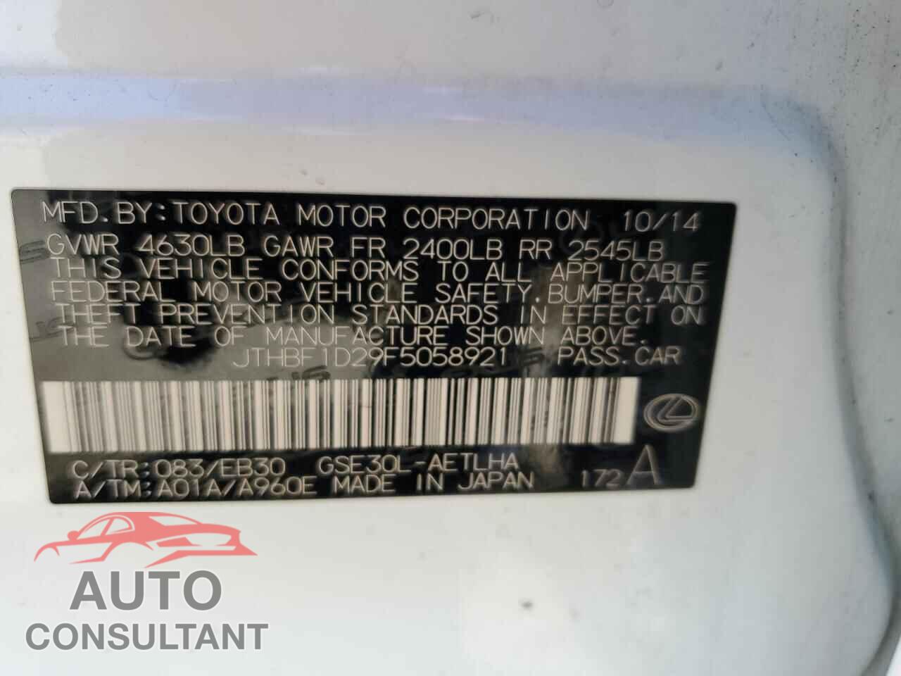LEXUS IS 2015 - JTHBF1D29F5058921