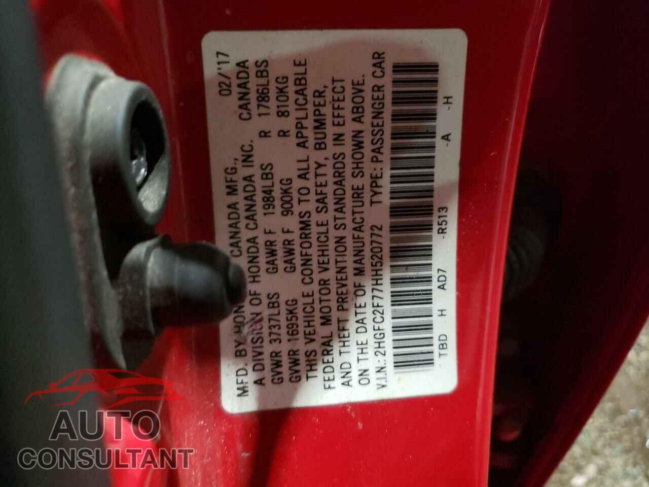 HONDA CIVIC 2017 - 2HGFC2F77HH520772