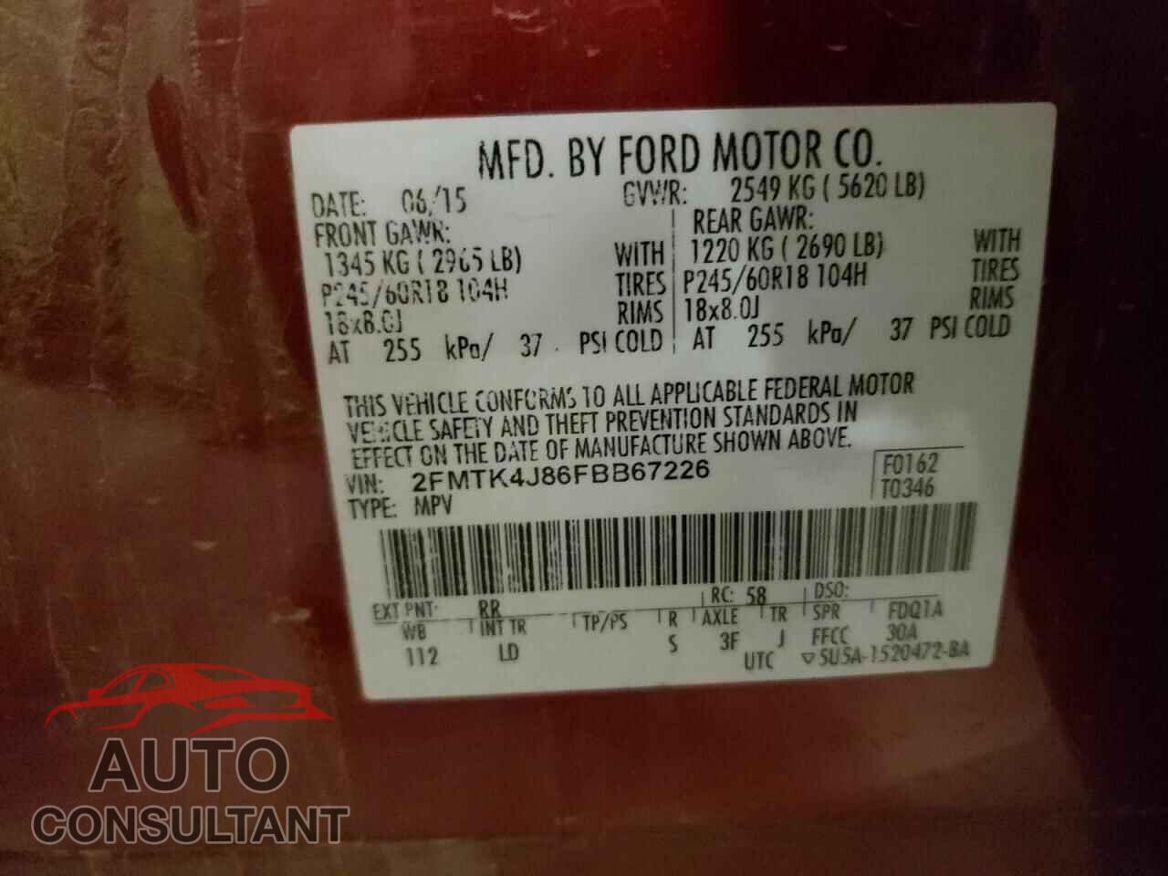 FORD EDGE 2015 - 2FMTK4J86FBB67226