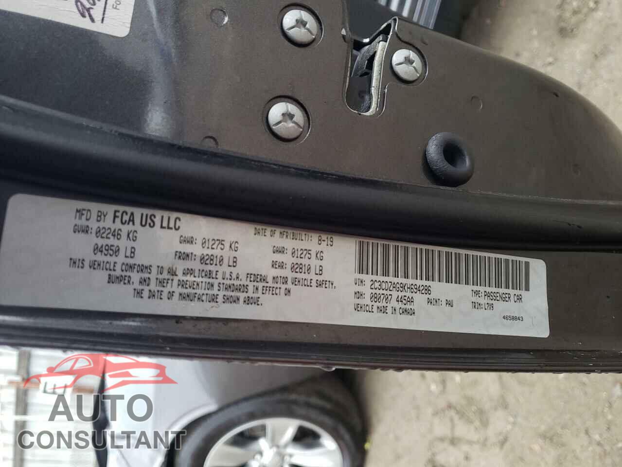 DODGE CHALLENGER 2019 - 2C3CDZAG9KH694286