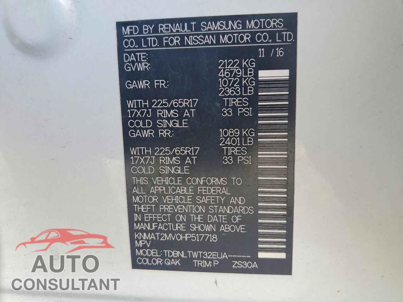 NISSAN ROGUE 2017 - KNMAT2MV0HP517718