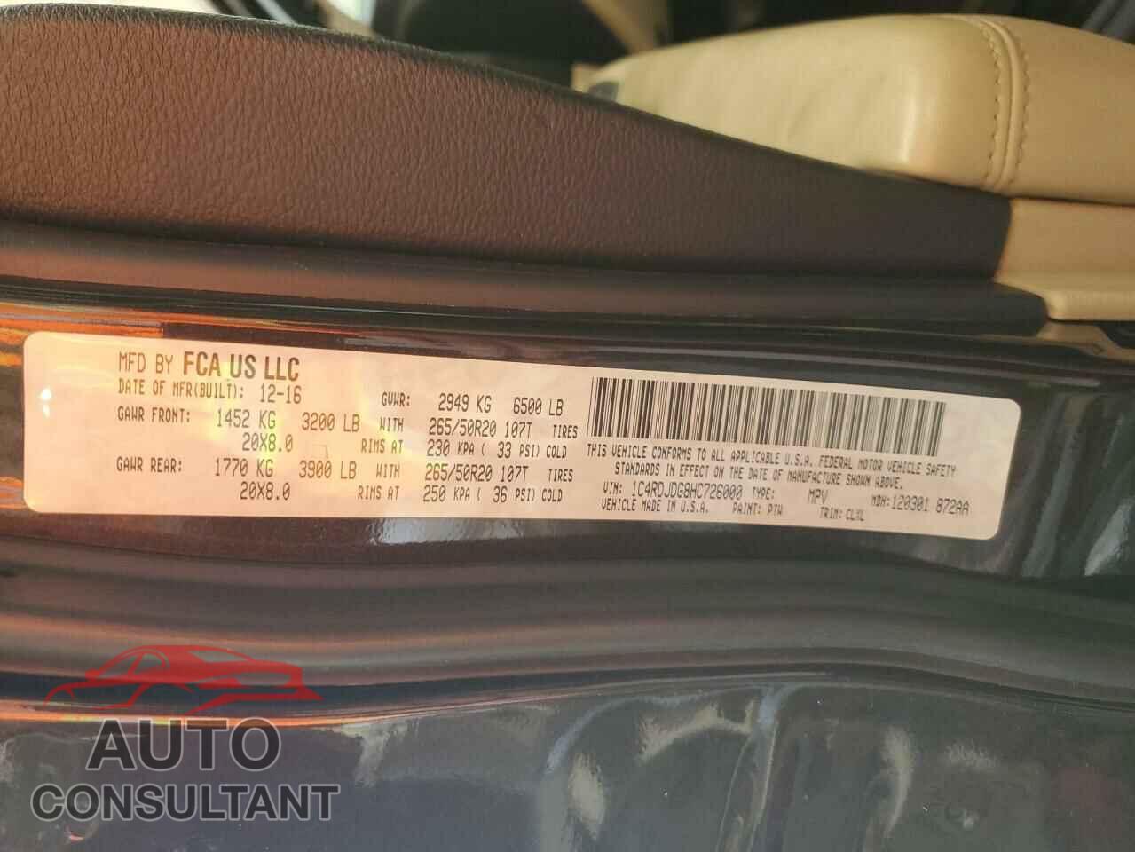 DODGE DURANGO 2017 - 1C4RDJDG8HC726000