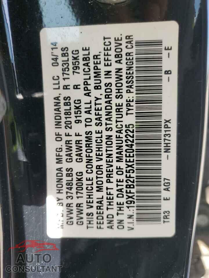 HONDA CIVIC 2014 - 19XFB2F5XEE042225