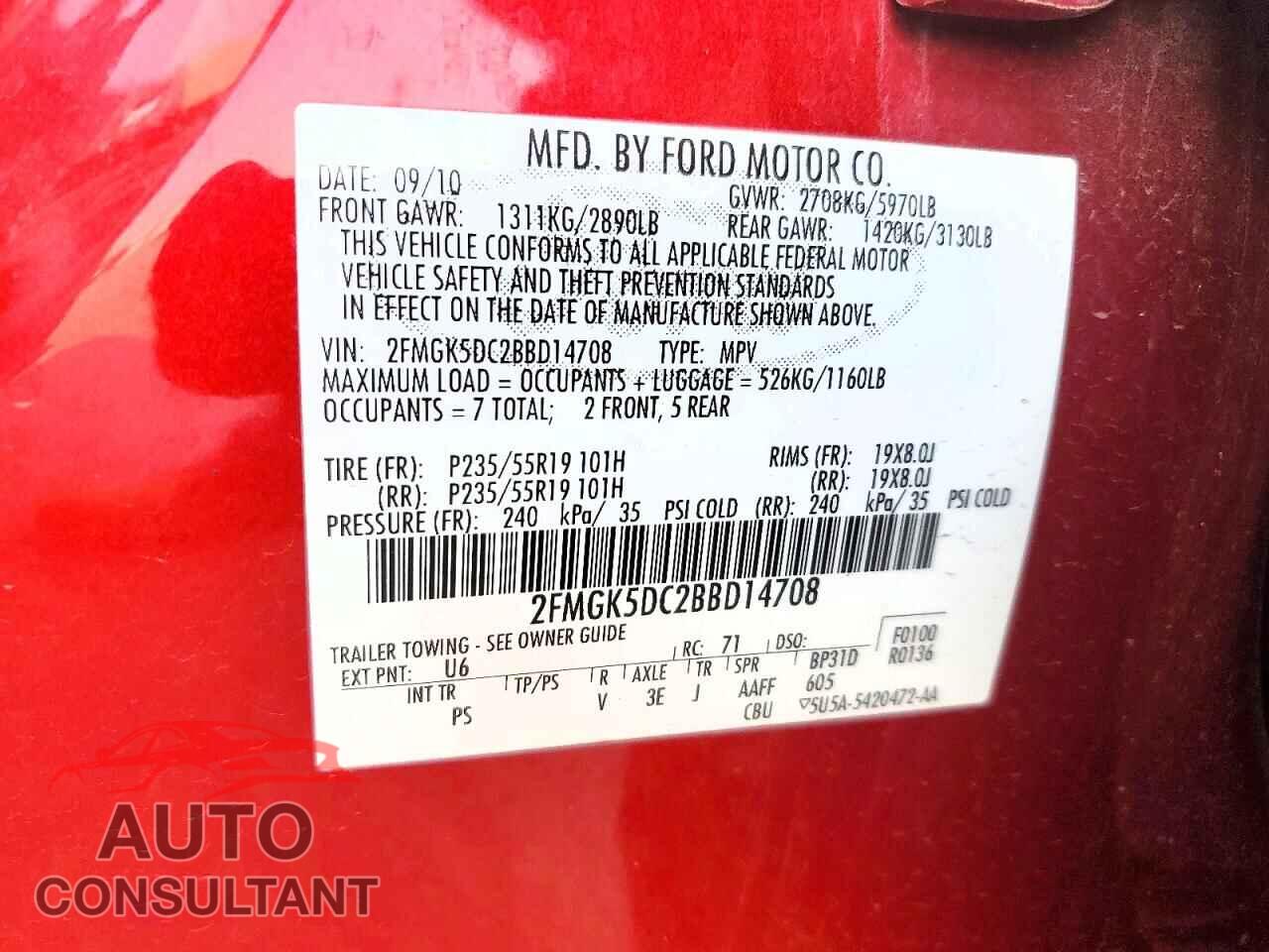 FORD FLEX 2011 - 2FMGK5DC2BBD14708