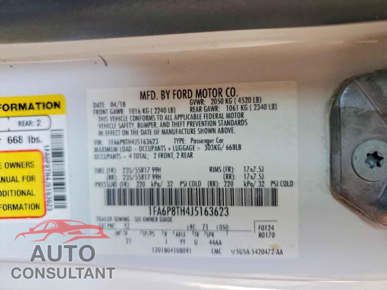 FORD MUSTANG 2018 - 1FA6P8TH4J5163623