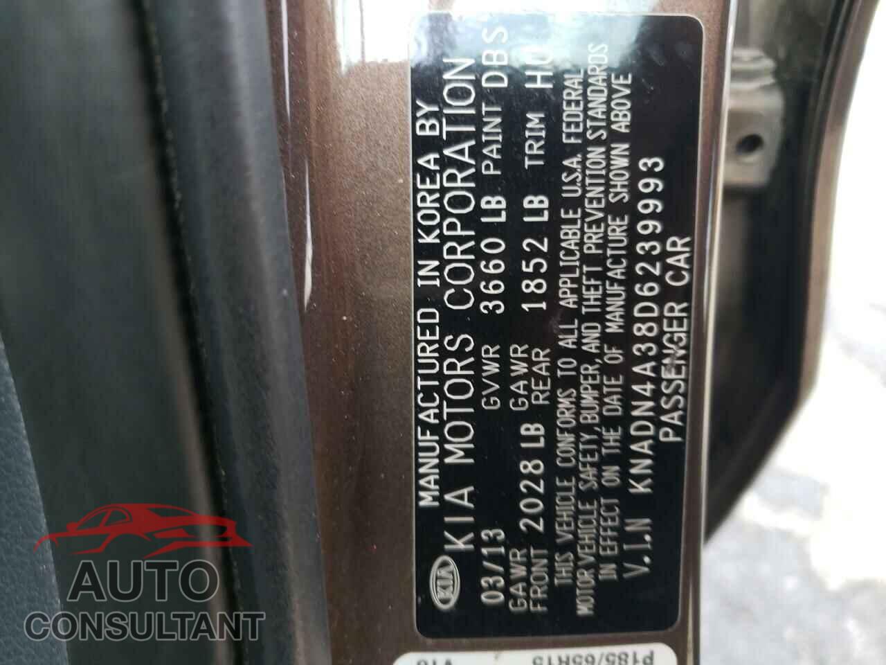 KIA RIO 2013 - KNADN4A38D6239993