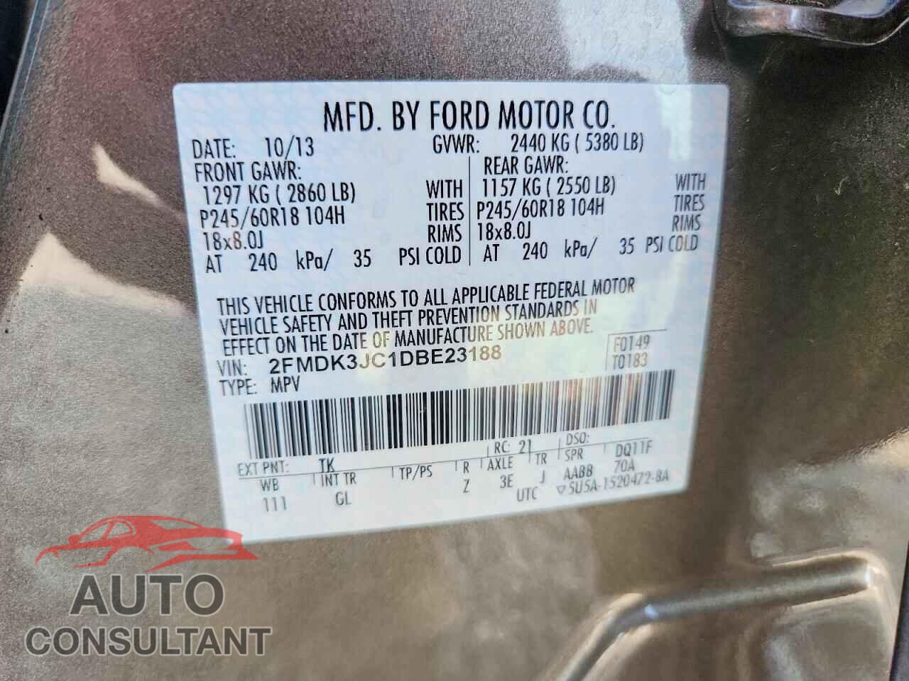 FORD EDGE 2013 - 2FMDK3JC1DBE23188