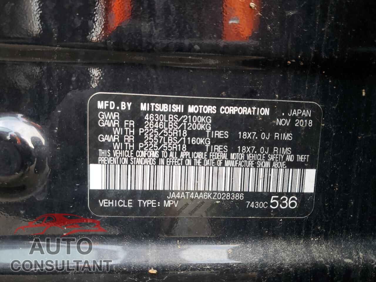 MITSUBISHI ECLIPSE 2019 - JA4AT4AA6KZ028386