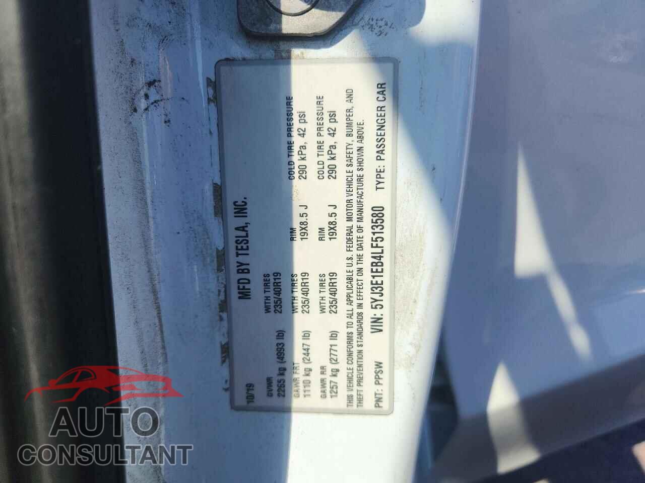 TESLA MODEL 3 2020 - 5YJ3E1EB4LF513580