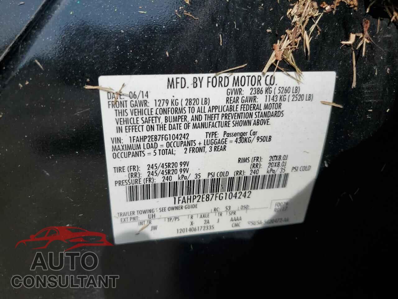 FORD TAURUS 2015 - 1FAHP2E87FG104242