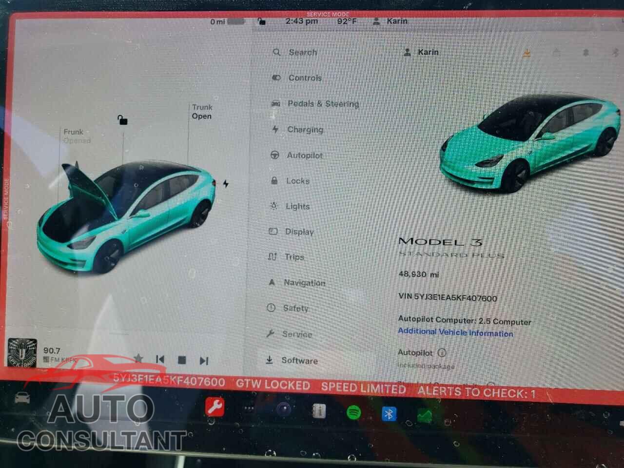 TESLA MODEL 3 2019 - 5YJ3E1EA5KF407600