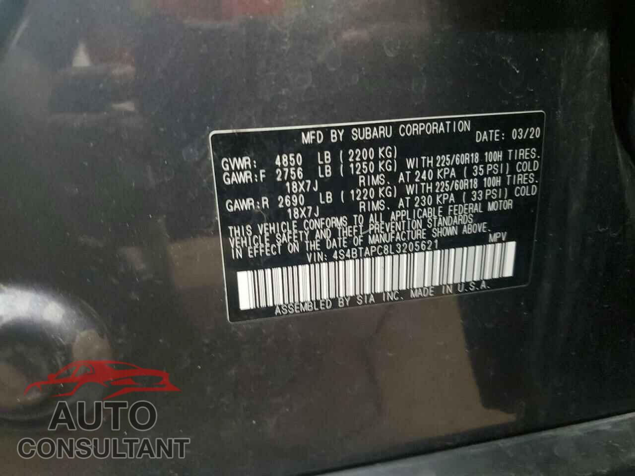 SUBARU OUTBACK 2020 - 4S4BTAPC8L3205621