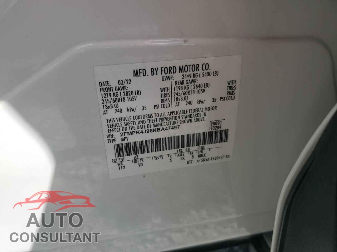 FORD EDGE 2022 - 2FMPK4J96NBA47497
