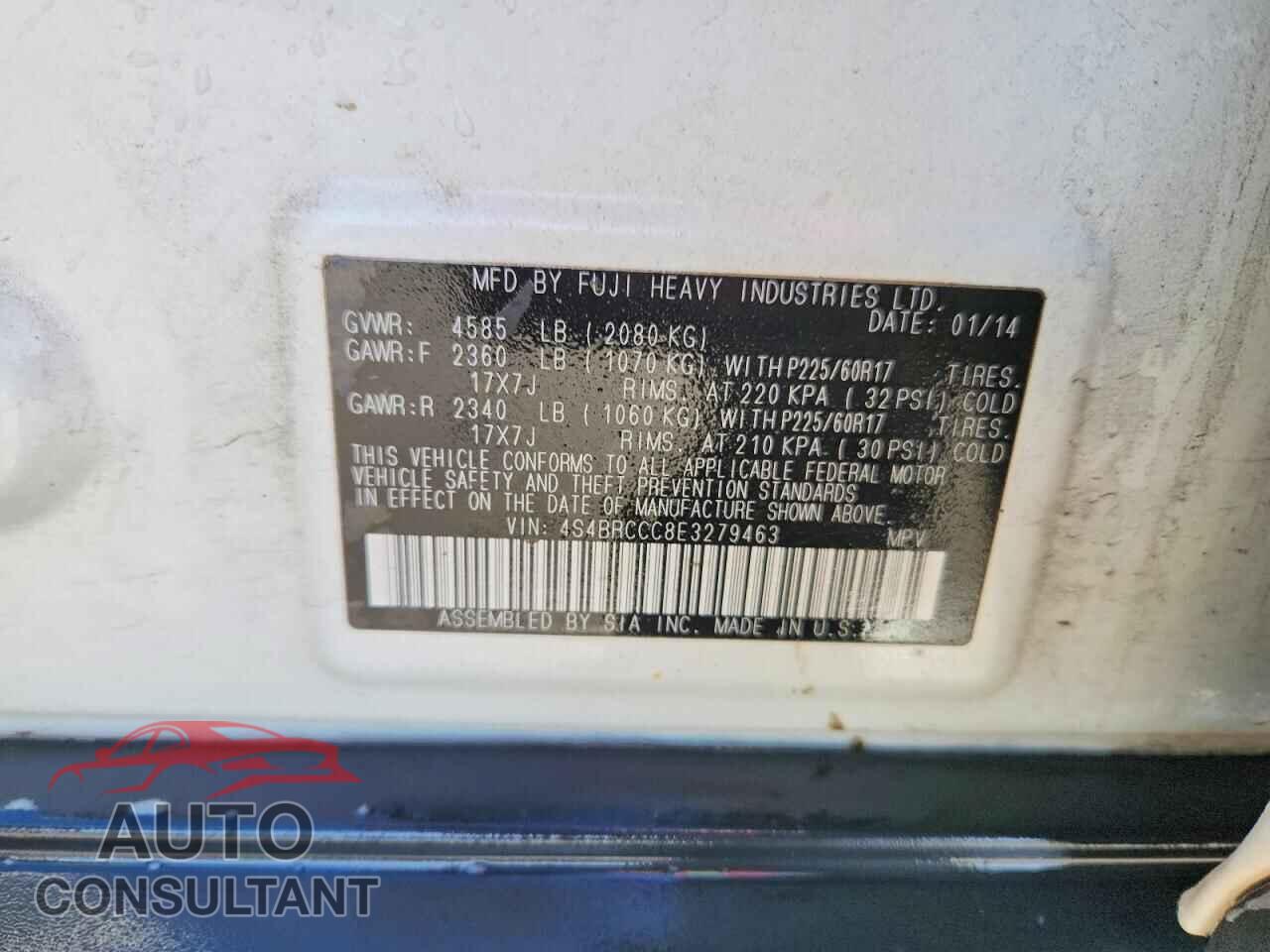 SUBARU OUTBACK 2014 - 4S4BRCCC8E3279463