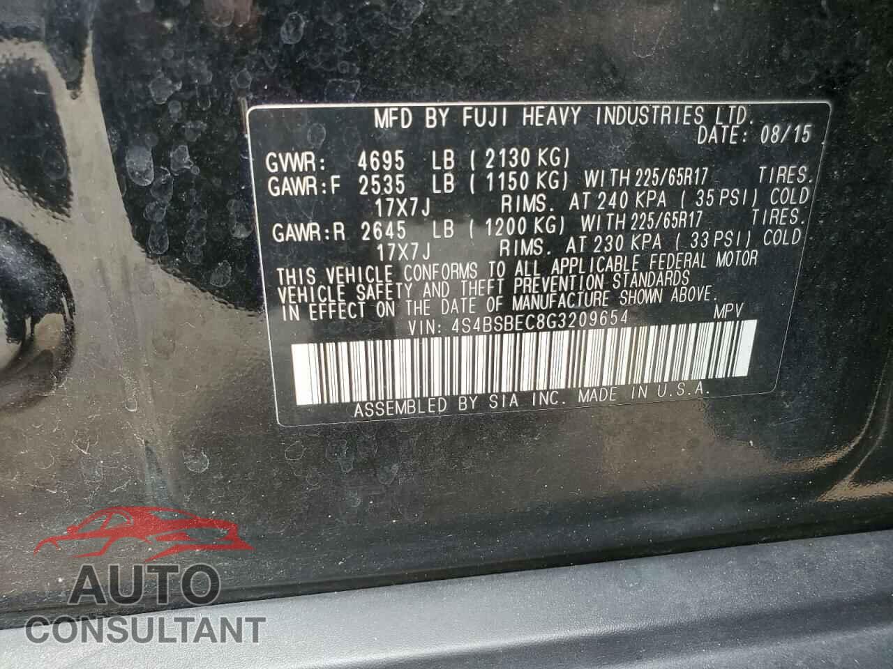 SUBARU OUTBACK 2016 - 4S4BSBEC8G3209654