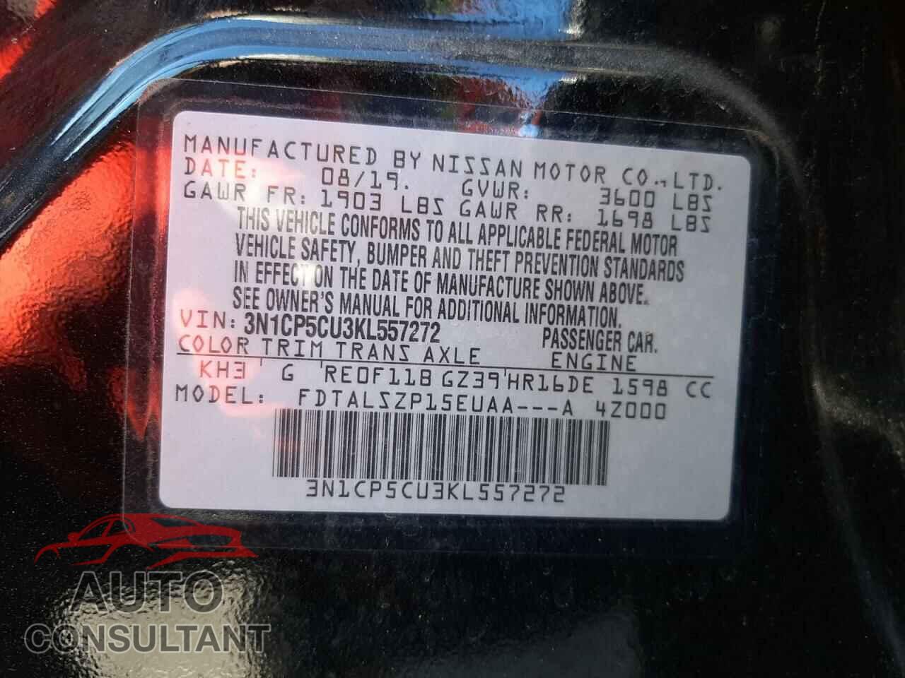 NISSAN KICKS 2019 - 3N1CP5CU3KL557272