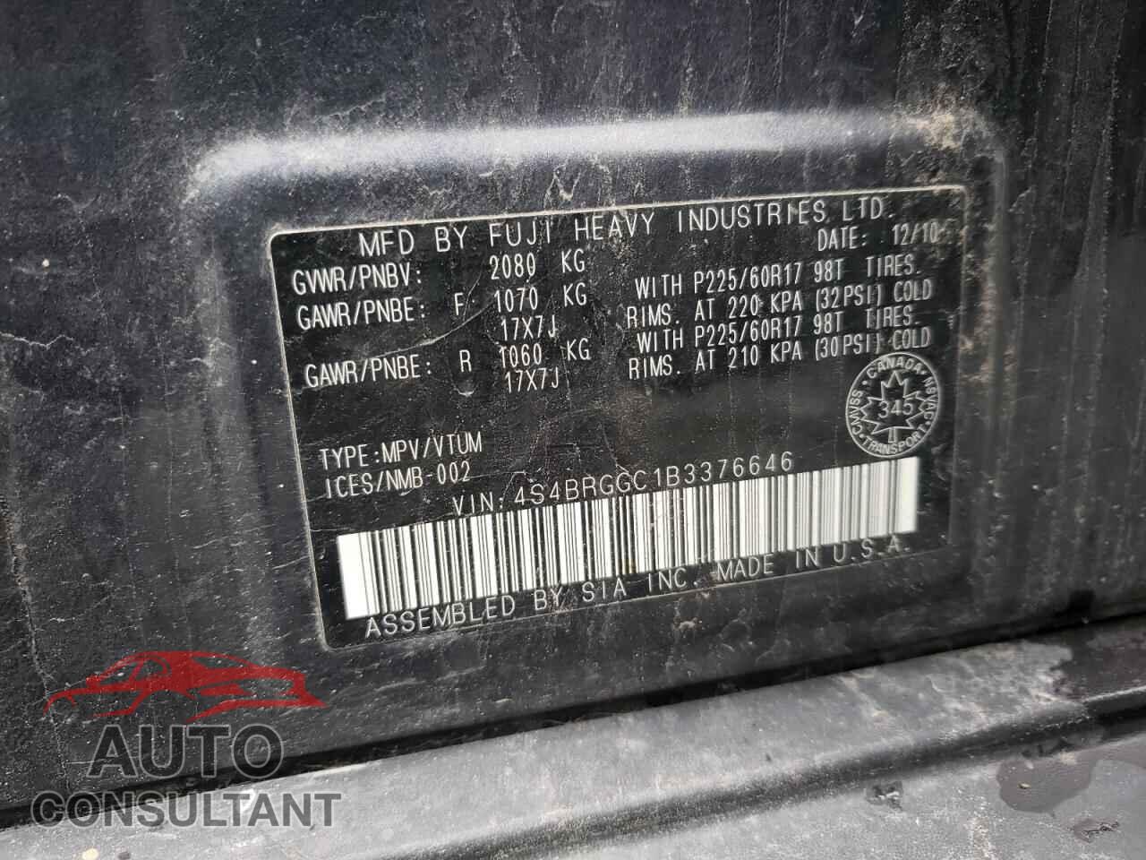 SUBARU OUTBACK 2011 - 4S4BRGGC1B3376646