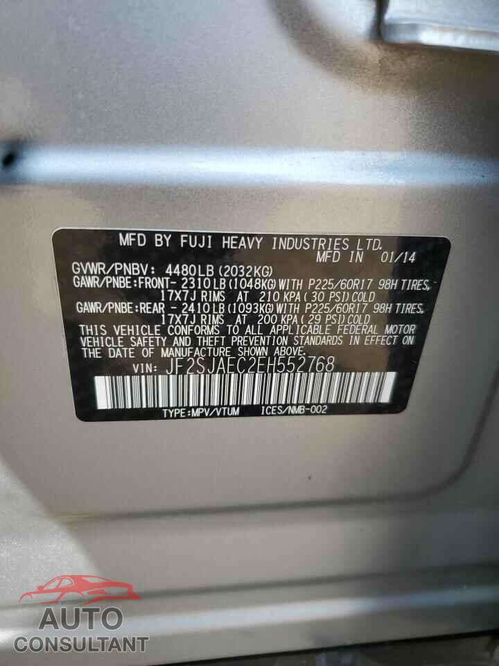 SUBARU FORESTER 2014 - JF2SJAEC2EH552768