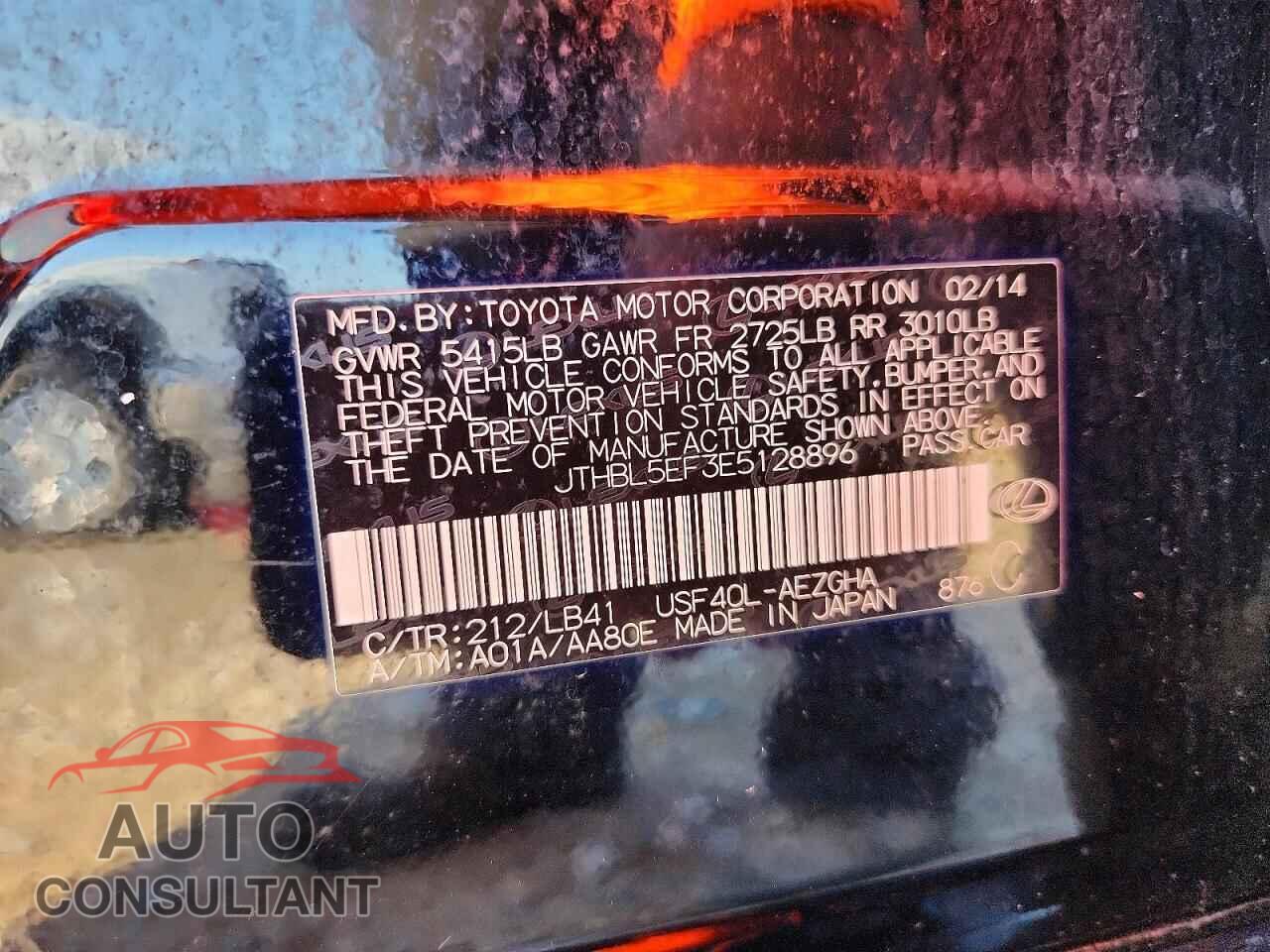 LEXUS LS460 2014 - JTHBL5EF3E5128896