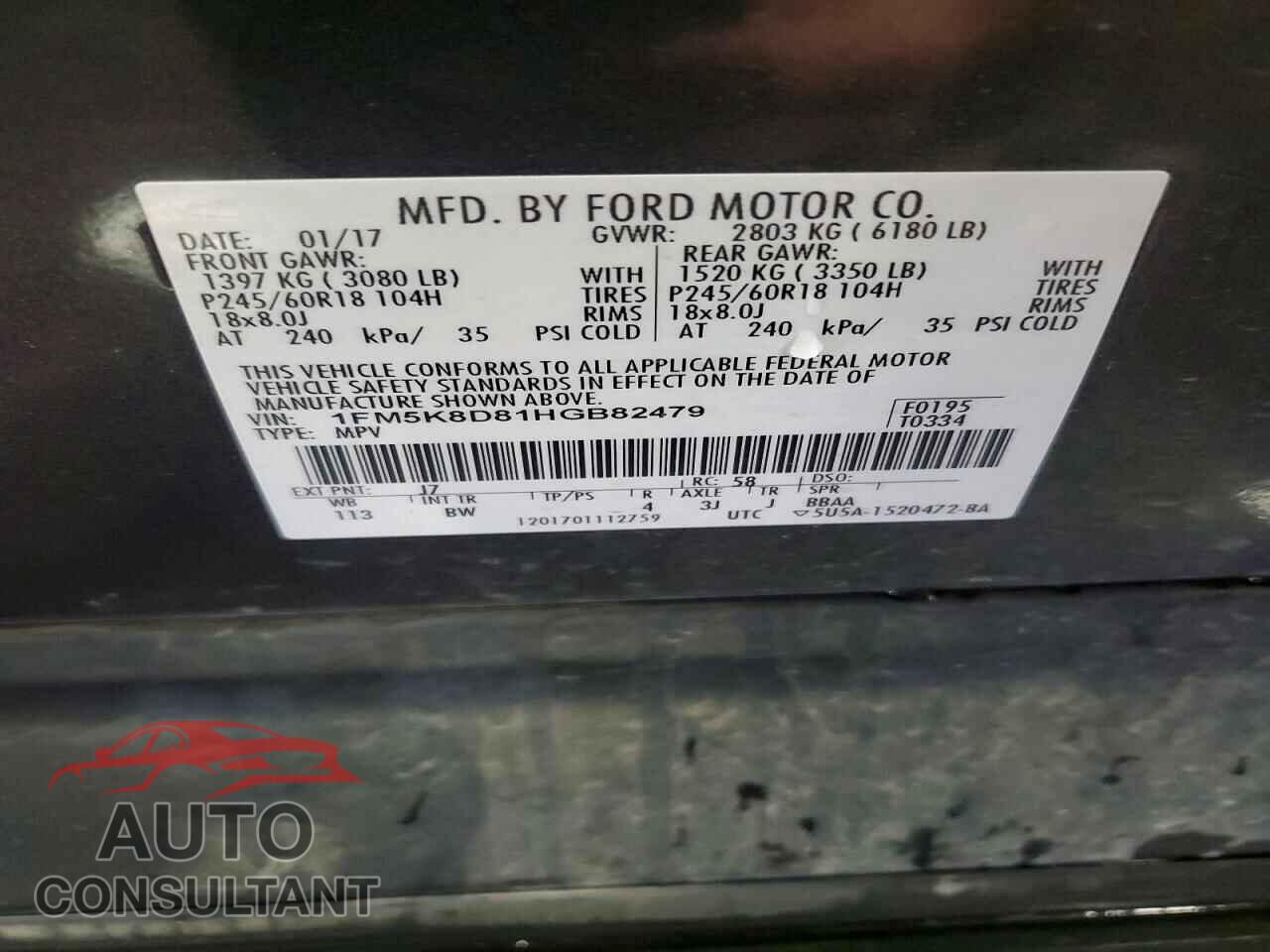 FORD EXPLORER 2017 - 1FM5K8D81HGB82479