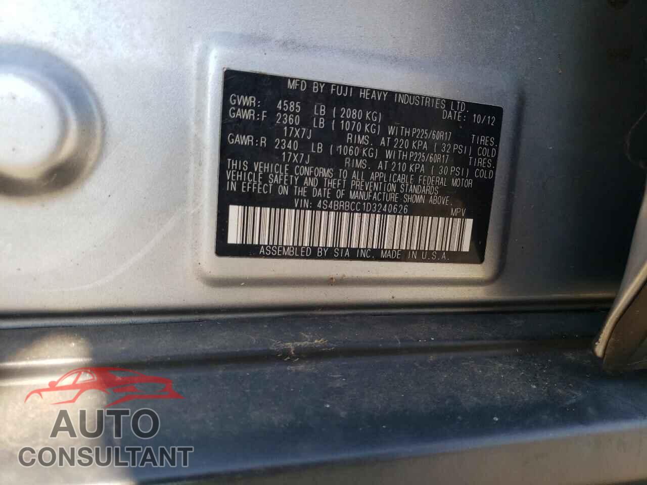 SUBARU OUTBACK 2013 - 4S4BRBCC1D3240626