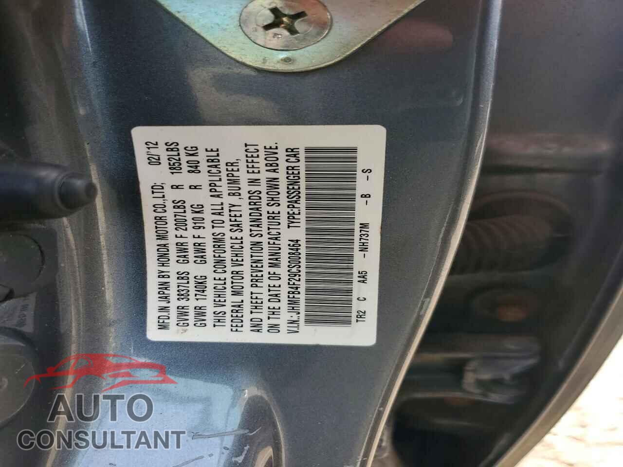 HONDA CIVIC 2012 - JHMFB4F29CS008464