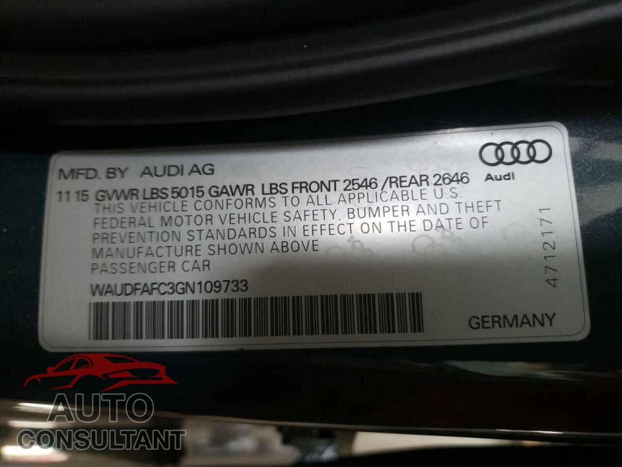 AUDI A6 2016 - WAUDFAFC3GN109733