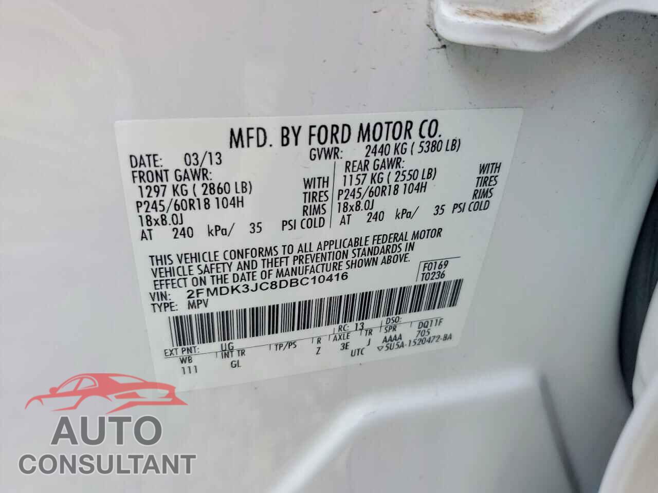 FORD EDGE 2013 - 2FMDK3JC8DBC10416