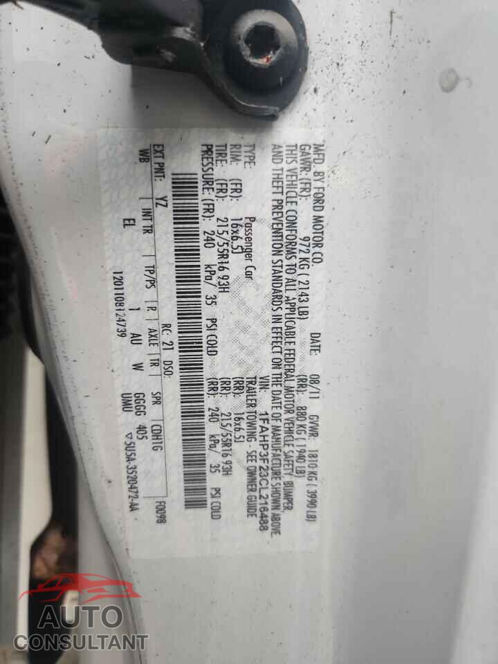 FORD FOCUS 2012 - 1FAHP3F23CL216488