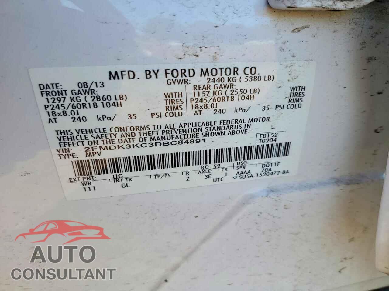 FORD EDGE 2013 - 2FMDK3KC3DBC84891