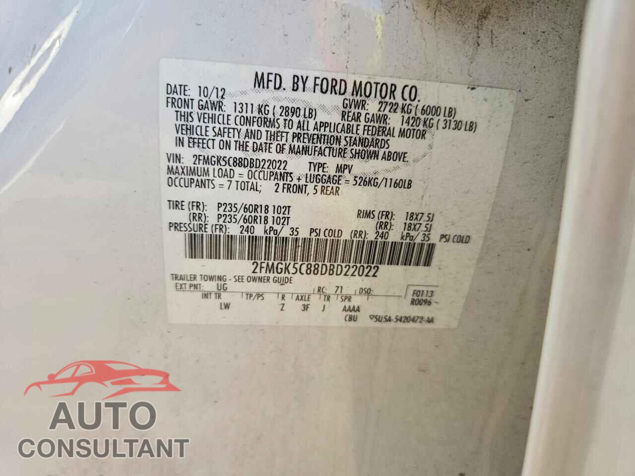 FORD FLEX 2013 - 2FMGK5C88DBD22022