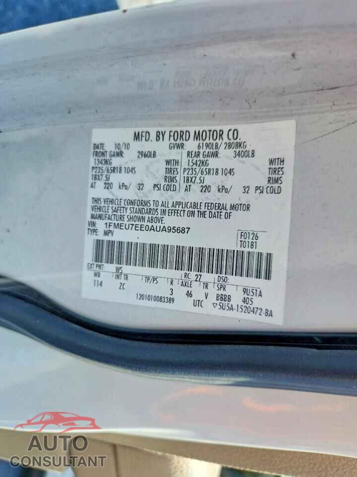 FORD EXPLORER 2010 - 1FMEU7EE0AUA95687