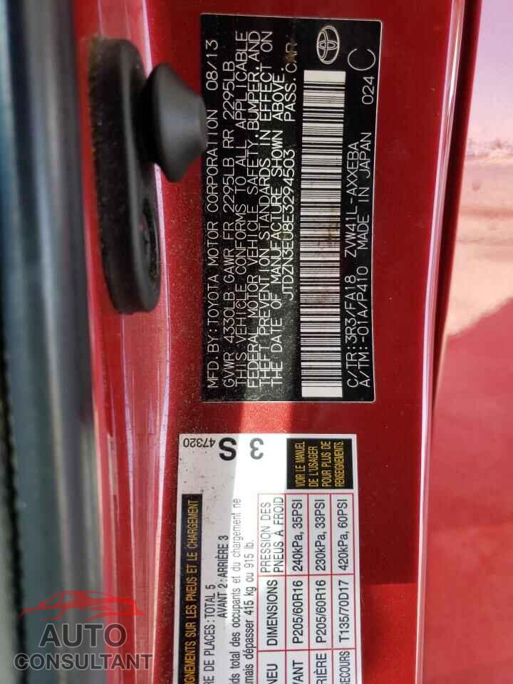 TOYOTA PRIUS 2014 - JTDZN3EU8E3294503