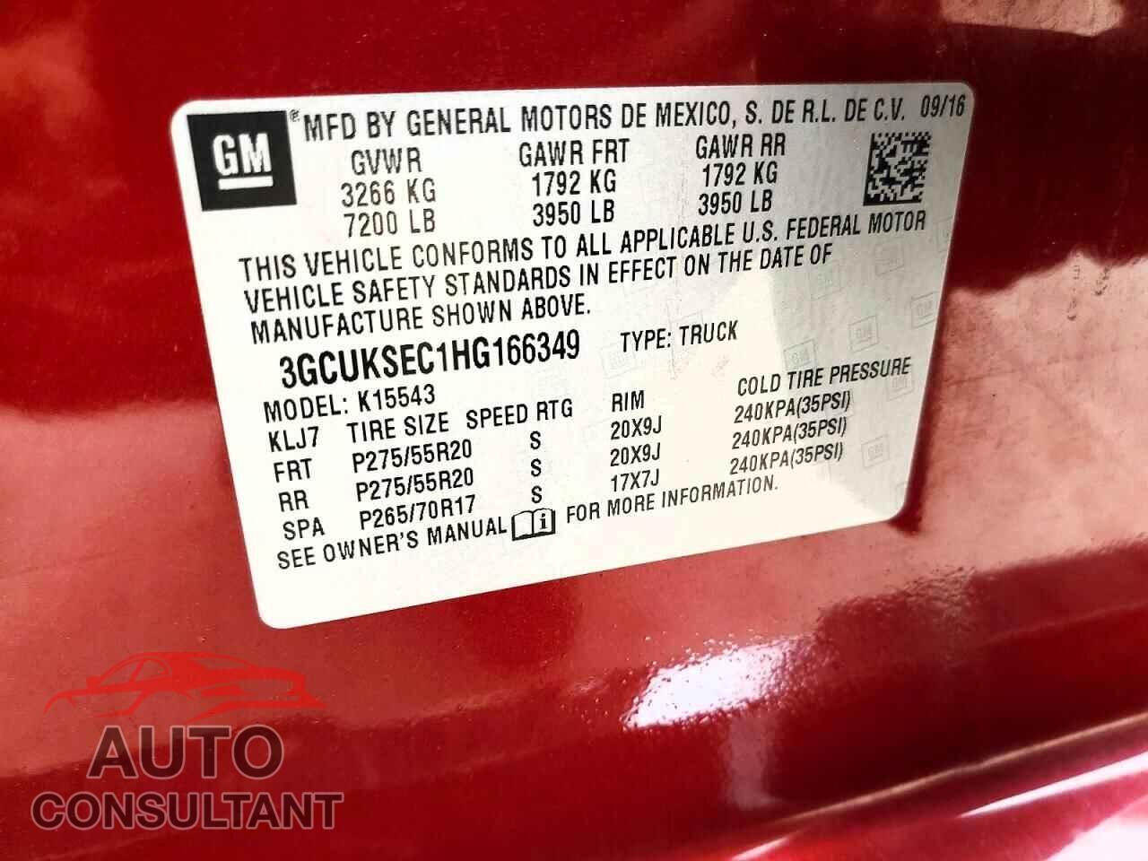 CHEVROLET SILVERADO 2017 - 3GCUKSEC1HG166349