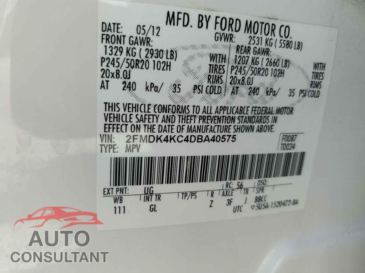 FORD EDGE 2013 - 2FMDK4KC4DBA40575