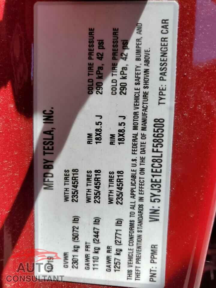 TESLA MODEL 3 2020 - 5YJ3E1EC8LF586508