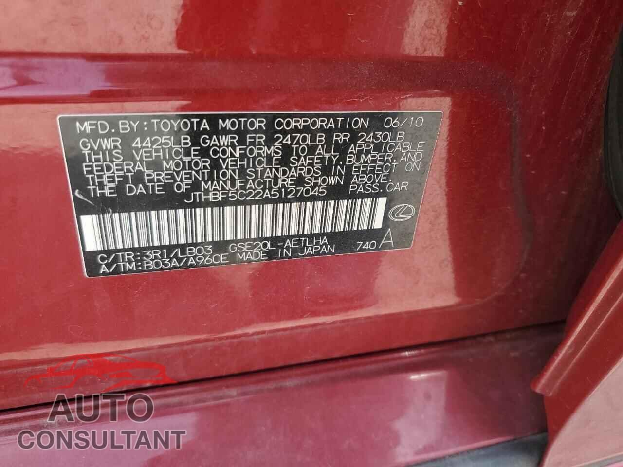 LEXUS IS 2010 - JTHBF5C22A5127045