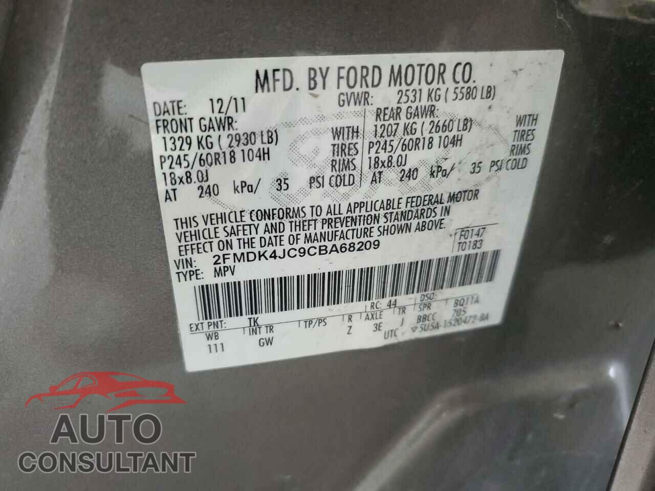 FORD EDGE 2012 - 2FMDK4JC9CBA68209
