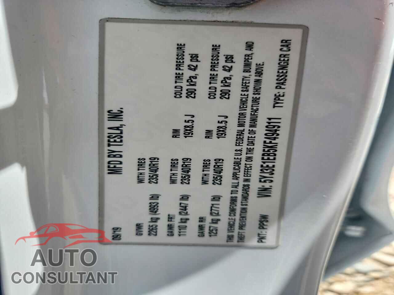 TESLA MODEL 3 2019 - 5YJ3E1EB5KF494911