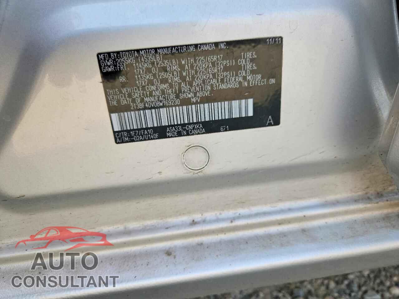 TOYOTA RAV4 BASE 2011 - 2T3BF4DV0BW169230