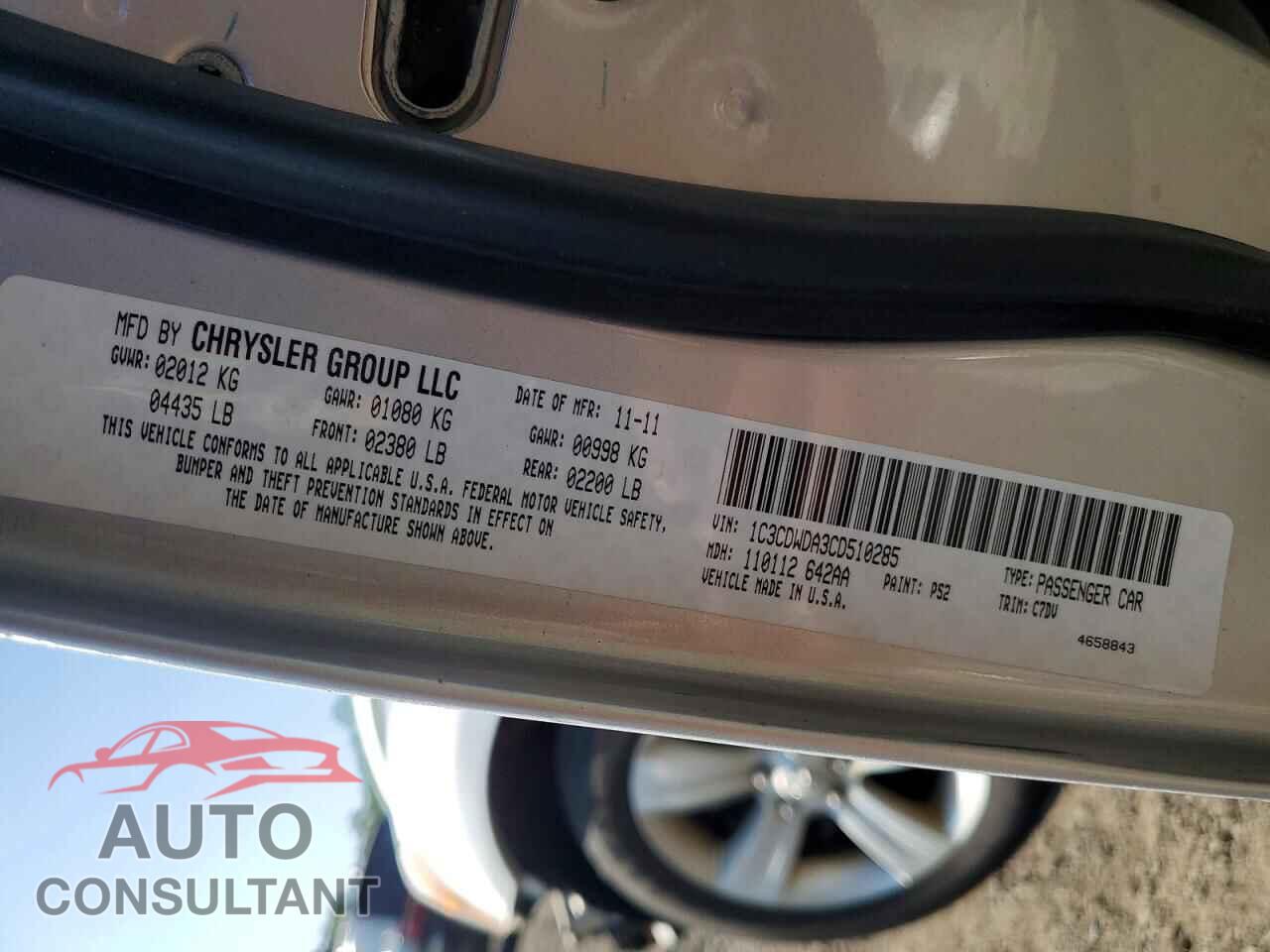 DODGE CALIBER 2012 - 1C3CDWDA3CD510285